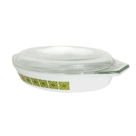Vintage 60s Pyrex Verde Square Covered Divided Dish & Casserole Dish Set - Picture 12 of 16